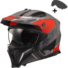 Ls2 Drıfter Devor Mat Gri-Tıtanıum-Kırmızı Kask