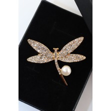 Keeba Ruhunuzun kanat çırpışı Yusufçuk kadın broş gold renkli incili kristal taşlı yaka iğnesi