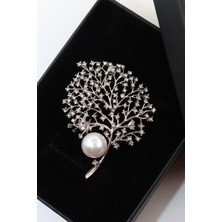 Keeba Geleceğe uzanan dallar Hayat ağacı kadın broş incili zirkon taşlı gümüş renk yaka iğnesi