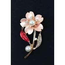 Keeba Asaletin pembe düşü Gül broş gold dallı incili taşlı kadın yaka iğnesi çiçek