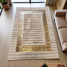 Krem Rengi Modern Desenli Peluş Halı, Şık Ev Halısı