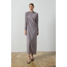 Gri Simli Drape Elbise