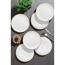 Altı Parça Beyaz Gold Pasta Tabağı Seti, Şıklık ve Zarafet Için Tercih Edin