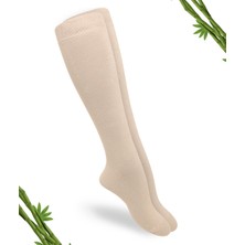 Premium Dikişsiz (Ten Rengi) Bej Rengi Kadın Bambu Dizaltı Çorap - 392-BEJ-35-38 - (1 Çift)