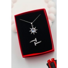 Kadın 316L Çelik Kutup Yıldızı Kolye ve Ayarlanabilir Taşlı Yüzük Set