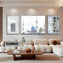 Harikabirev|sultan Ahmad Şah Camii Dini Model|çerçeveli Temperli Cam Tablo 3lü Yatay
