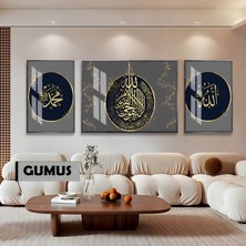 Harikabirev|ayetel K.-Allah-Muhammaed Dini Model|çerçeveli Temperli Cam Tablo 3lü Yatay