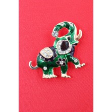 Keeba Şansın büyük adımları Fil broş Yeşil mineli tonlu kristal taşlı fili tasarım kadın yaka iğnesi.