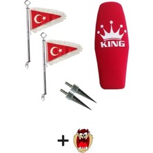 Cg Cup Kırmızı King Koltuk Kılıfı+2 Adet Makam Bayrağı+2 Adet Sivri Vida Seti