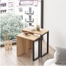 Bohem 2'li Zigon Sehpa Yan Sehpa Metal Ayaklı Sepet Boh7-S