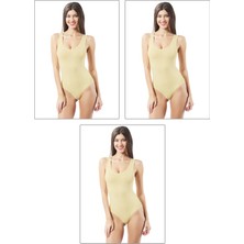 Özkan 0602 3'lü Paket Kadın Pamuklu Kalın Askılı Kancalı Çıtlıtlı Body