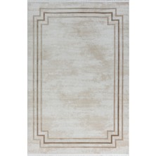 Merit MR004A Krem Halı Kahverengi Kenar Çerçeveli Ince Yumuşak Akrilik Tozuaz Modern Salon Halısı