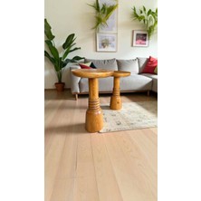 Simillo Home & Living Doğal Masif Tik Renk Ahşap 2’li Sehpa – Zigon ve Fiskos Yan Sehpa Seti