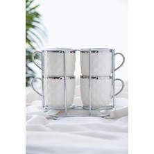 4 Kişilik Beyaz Porselen Kupa Seti, Şık ve Dayanıklı Tasarım