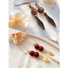 Rodonit & Jasper Doğal Taşlı 2'li Küpe Seti