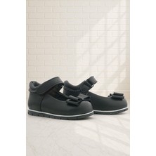 Rakerplus Siyah Mat Fiyonklu Kız Bebek Babet Ayakkabı