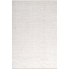 Jade JD013W Beyaz Halı Modern Desenli Triko Akrilik Pamuk Tabanlı Kaymaz Salon Oturma Odası Halısı