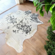 Gri ve Beyaz Hakiki Dana Derisi Post Halı 183X217CM – El Yapımı Yüksek Kalite Deri Post Halı