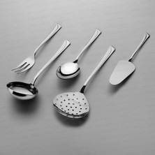 Paslanmaz Çelik 5 Parça Servis Takımı, Gri, Şık ve Dayanıklı Tasarım