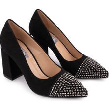 Hakiki Deri Rahat Süet Taşlı Fantezi Ayakkabı Siyah 40801