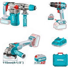 Total 3'lü Set 20 V 5.0 Ah Batarya Avuç Taşlama Vidalama Darbeli Kırıcı Delici Matkap
