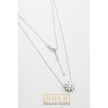 Beyaz Altın Sertifikalı Premium Created Taşlı 42 cm Çiçek Kolye