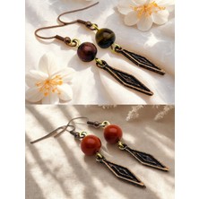 Kaplan Gözü & Jasper Doğal Taşlı 2'li Küpe Seti