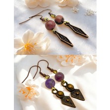 Rodonit & Ametist Doğal Taşlı 2'li Küpe Seti