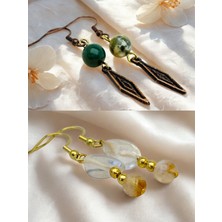 Hint Akiki & Kuvars & Sitrin Doğal Taşlı 2'li Küpe Seti