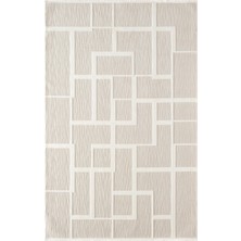 Sümer SM015A Krem Renkli Halı Çizgi Desenli Dekoratif Modern Antialerjik Salon Mutfak Halısı