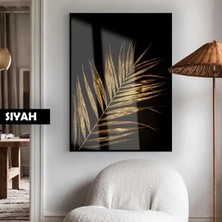 Harikabirev|altın Palmiye Yaprak Modern Model 01 |çerçeveli Temperli Cam Tablo Tekli Dikey
