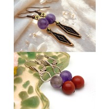 Ametist & Ametist & Jasper Doğal Taşlı 2'li Küpe Seti