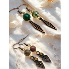 Hint Akiki & Rodonit Doğal Taşlı 2'li Küpe Seti