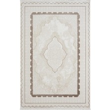 Dark DK016A Bej Halı Kahverengi Kenar Çerçeveli Göbekli Akrilik Tozuaz Modern Salon Halısı Koridor