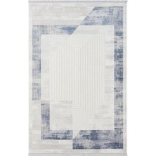 Dark DK014M Gri Halı Mavi Geometrik Detaylı Akrilik Tozuaz Salon Halısı Yatak Odası Halısı Koridor