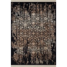 Diamente DM004S Siyah Bej Modern Klasik Desen 100 Tarak Bambu Viskon Halı Ipek Serisi