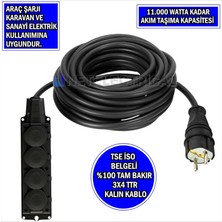 4'lü 5 Metre |3x4 Ttr Tam Bakır Kalın Kablolu| Monofaze Kauçuk Grup Priz