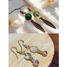 Hint Akiki & Sitrin Doğal Taşlı 2'li Küpe Seti