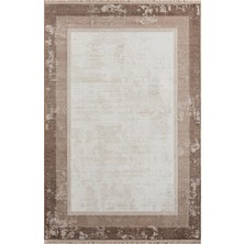 Dark DK002A Bej Halı Kahverengi Kenar Çerçeveli Akrilik Tozuaz Modern Salon Halısı Yatak Odası