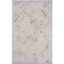 Kaftan KF006G Bej Halı Gri Detaylı Geometrik Kabartma Desenli Akrilik Halı Tozuaz Salon Halısı