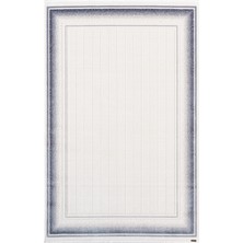 Truva TV032M Krem Rengi Halı Lacivert Geometrik Detaylı Akrilik Yumuşak Salon Halısı