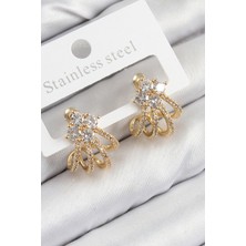 Pirinç Zirkon Taşlı Model Gold Renk Kadın Küpe