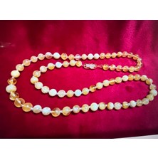 17,5 Gram Damla Kehribar Kolye - Taneler Ortalama 6 mm Çapında Açık Halde Toplam Uzunluk 64 cm