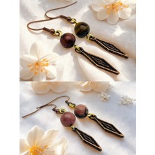 Kaplan Gözü & Rodonit Doğal Taşlı 2'li Küpe Seti