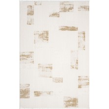 Truva TV035S Krem Rengi Halı Gold Geometrik Detaylı Akrilik Yumuşak Modern Salon Halısı