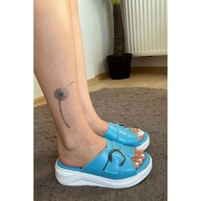 Kadın Reso Mavi Konfor Ortopedik Taban Tokalı Terlik 130