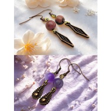 Rodonit & Ametist Doğal Taşlı 2'li Küpe Seti