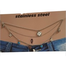 Kadın Firuze Taşlı Çelik Bel Zinciri