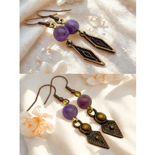 Ametist & Ametist Doğal Taşlı 2'li Küpe Seti