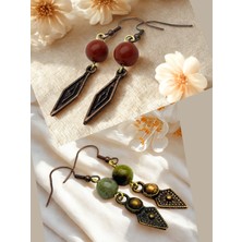 Jasper & Hint Akiki Doğal Taşlı 2'li Küpe Seti